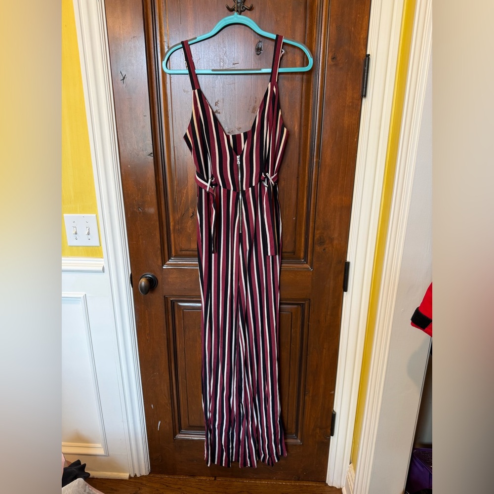 Planet Blue Striped Jumpsuit - Burgundy and White